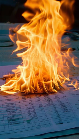 a burning spreadsheet with visible fire and smoke a burning spreadsheet with visible fire and smoke
