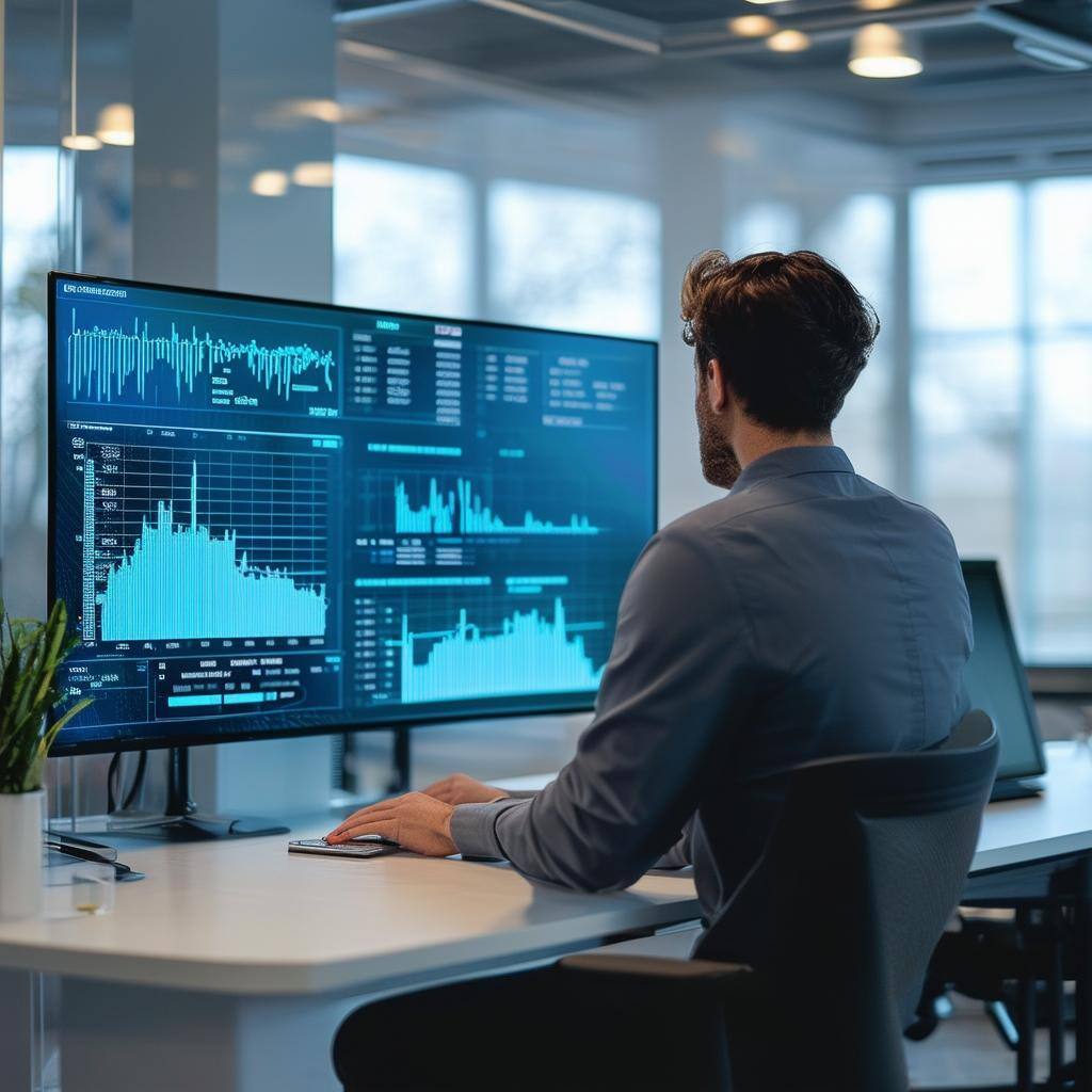 a visual representation of realtime data processing on a screen in a light and airy office a visual representation of realtime data processing on a screen in a light and airy office