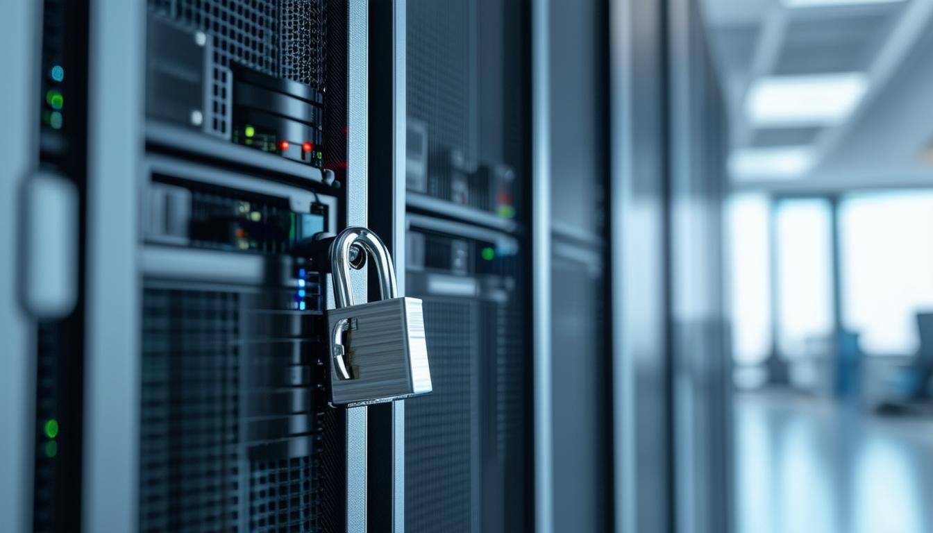 I need an image of a server cabinet with a lock on it in a light and airy office, with it close up on the padlock I need an image of a server cabinet with a lock on it in a light and airy office, with it close up on the padlock